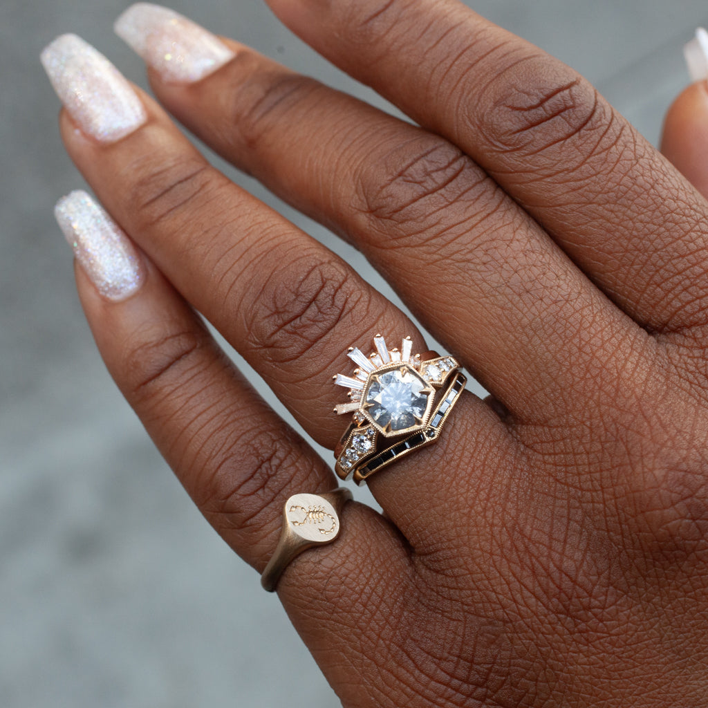 Hex Bezel Ring - Salt & Pepper Round Diamond (1.53ct)