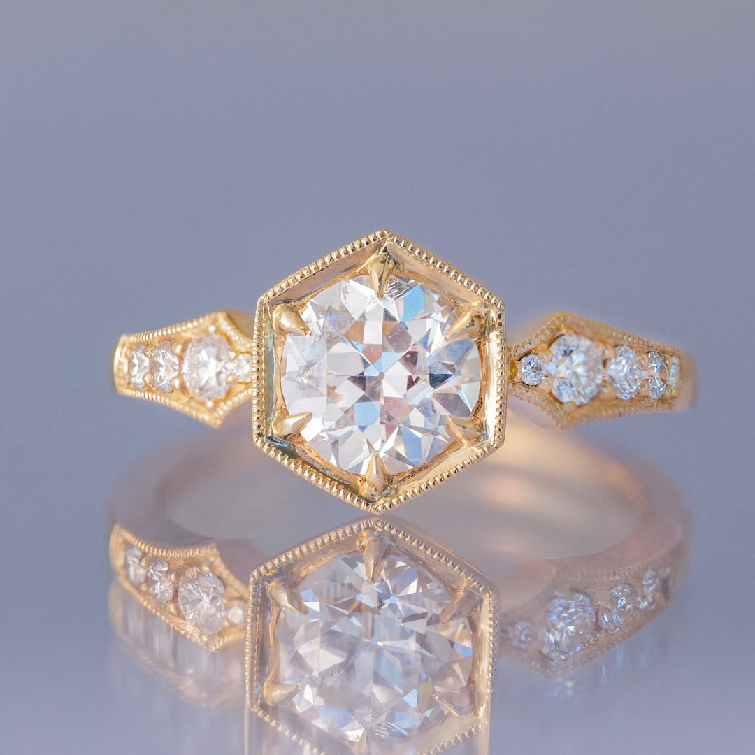 Hex Bezel Ring - Antique Old European Cut Diamond (1.32ct)