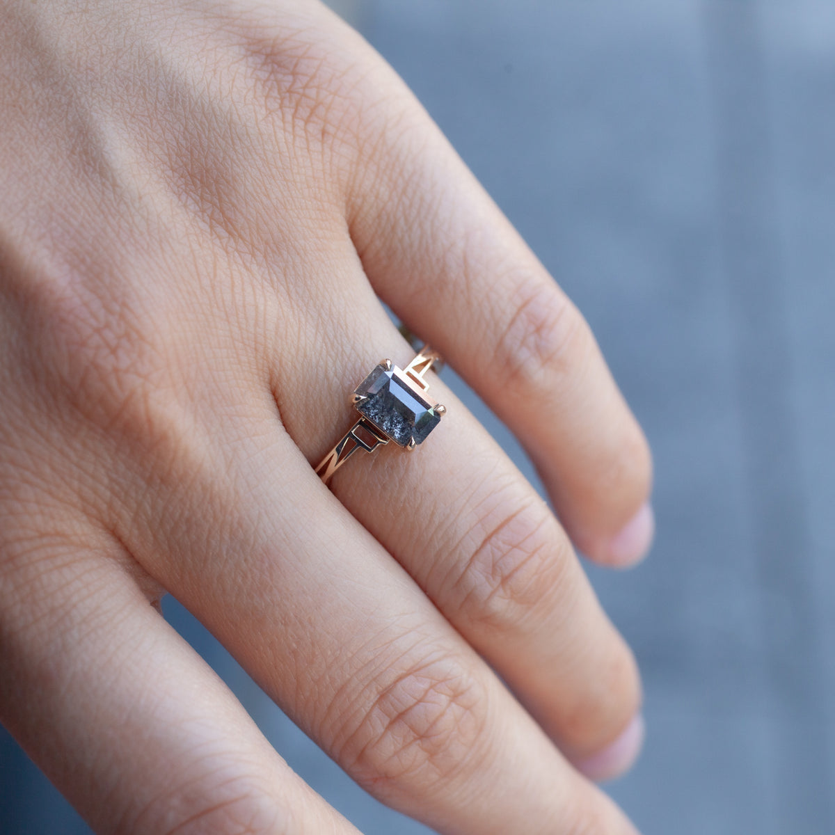 Dame Bloodgood Ring - Salt & Pepper Emerald Cut Diamond (1.86ct)