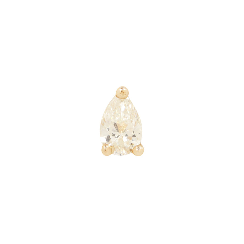 Fiat Lux 3 Prong Pear Classic - White Diamond earring featuring a pear-shaped diamond in a three-prong gold labret stud.