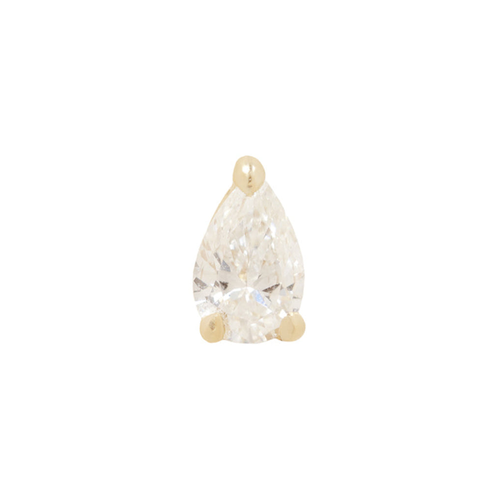3 Prong Pear Grande - White Diamond, a pear-shaped diamond in a three-prong gold labret setting.