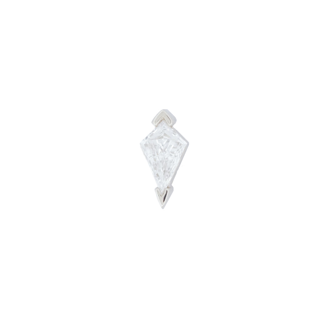 Fiat Lux Classic Kite Stud - Diamond: a geometric labret earring in white metal, shown on a plain background.
