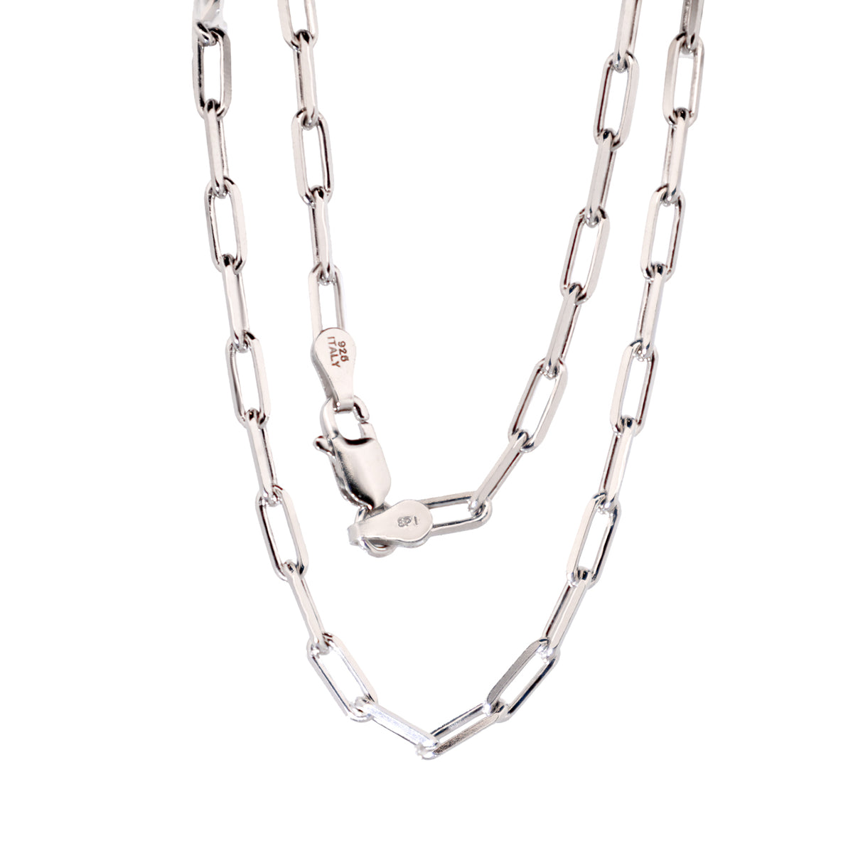 Fiat Lux Classic Paperclip Chain (S) sterling silver necklace with a lobster clasp and elongated links.