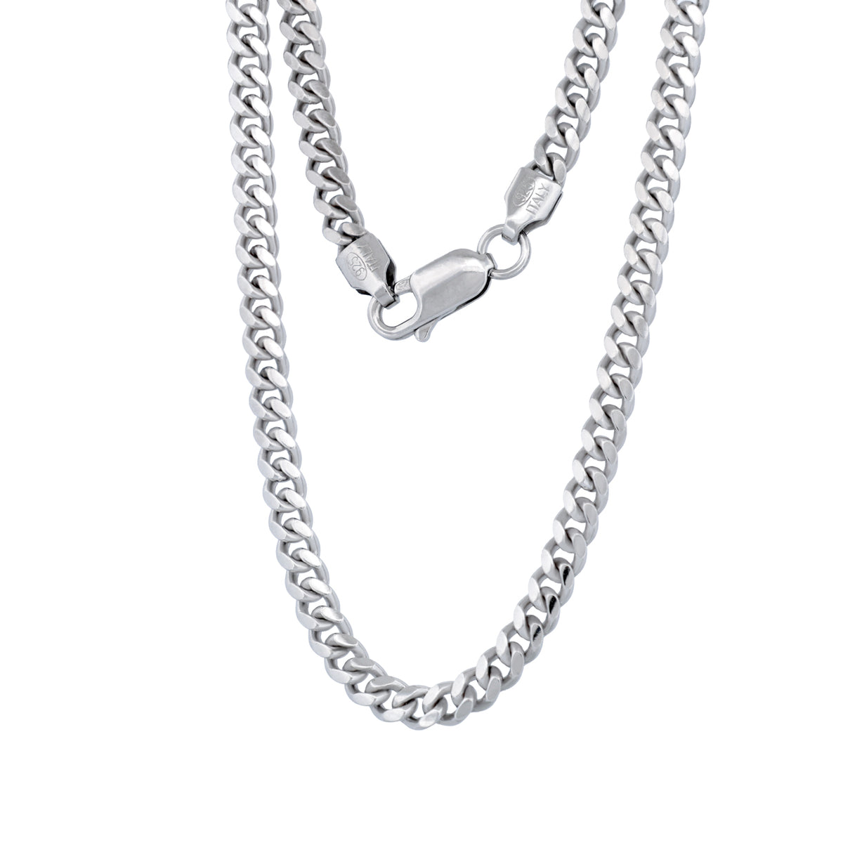 Thick sterling silver Grande Cuban Chain (S) necklace with a lobster claw clasp.