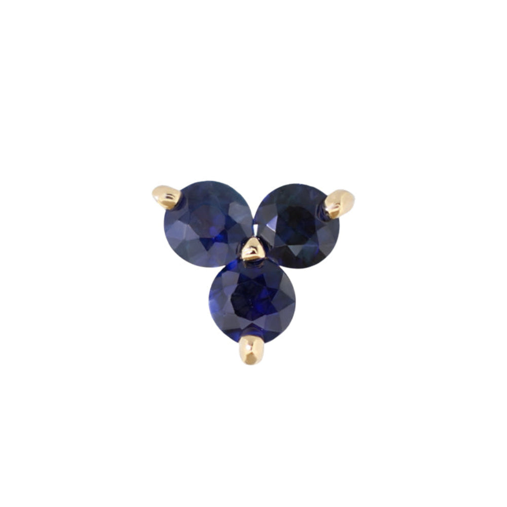 Fiat Lux 3 Gem Cluster - Colored Stone (2mm) with three round blue gemstones in a triangular 14K gold flatback setting.