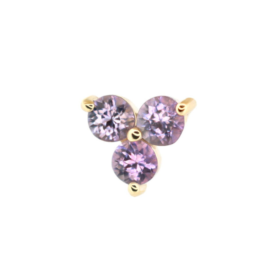 Fiat Lux 3 Gem Cluster - Colored Stone (2mm) in 14K gold with three round purple gemstones in a triangular cluster.