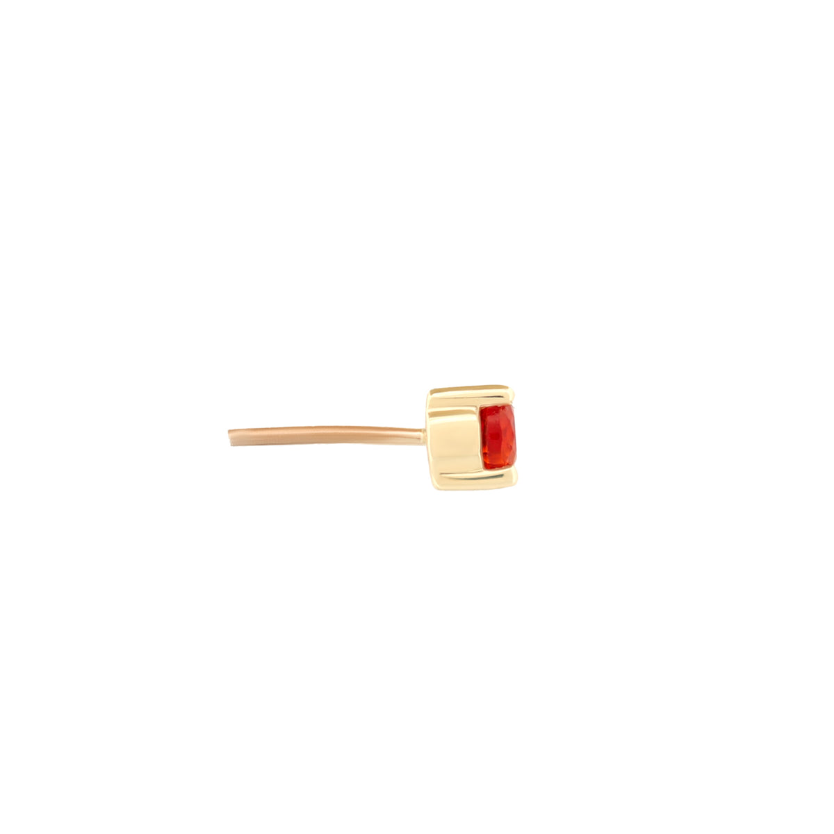 Side profile of a 3 Prong Round - Colored Gems (2mm) 14K gold stud earring featuring a round red gemstone flatback.