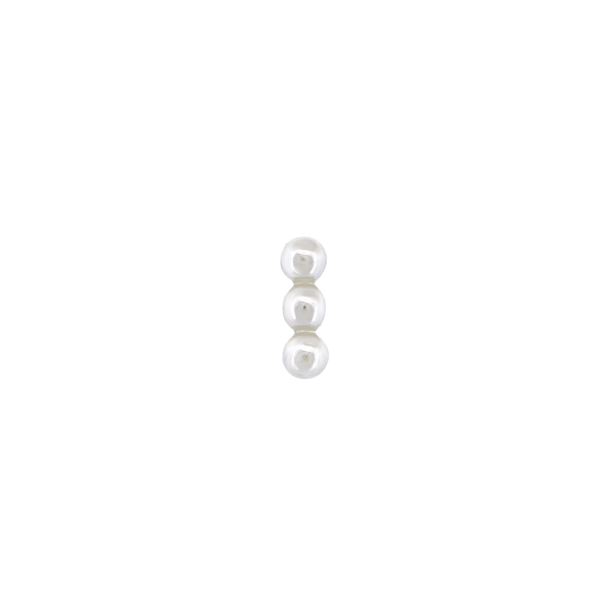 Fiat Lux 3 Linear Bead Cluster featuring three small, white spherical beads on a vertical titanium labret.