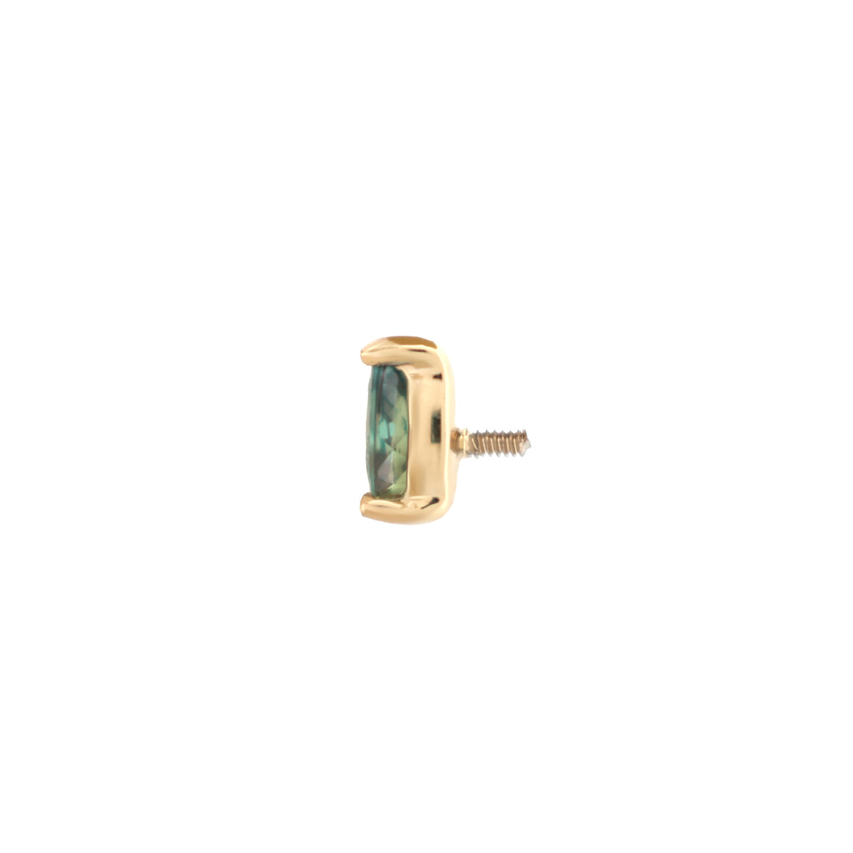 Fiat Lux 3 Prong Pear Grande - Alexandrite labret in a gold three-prong setting with a threaded post.