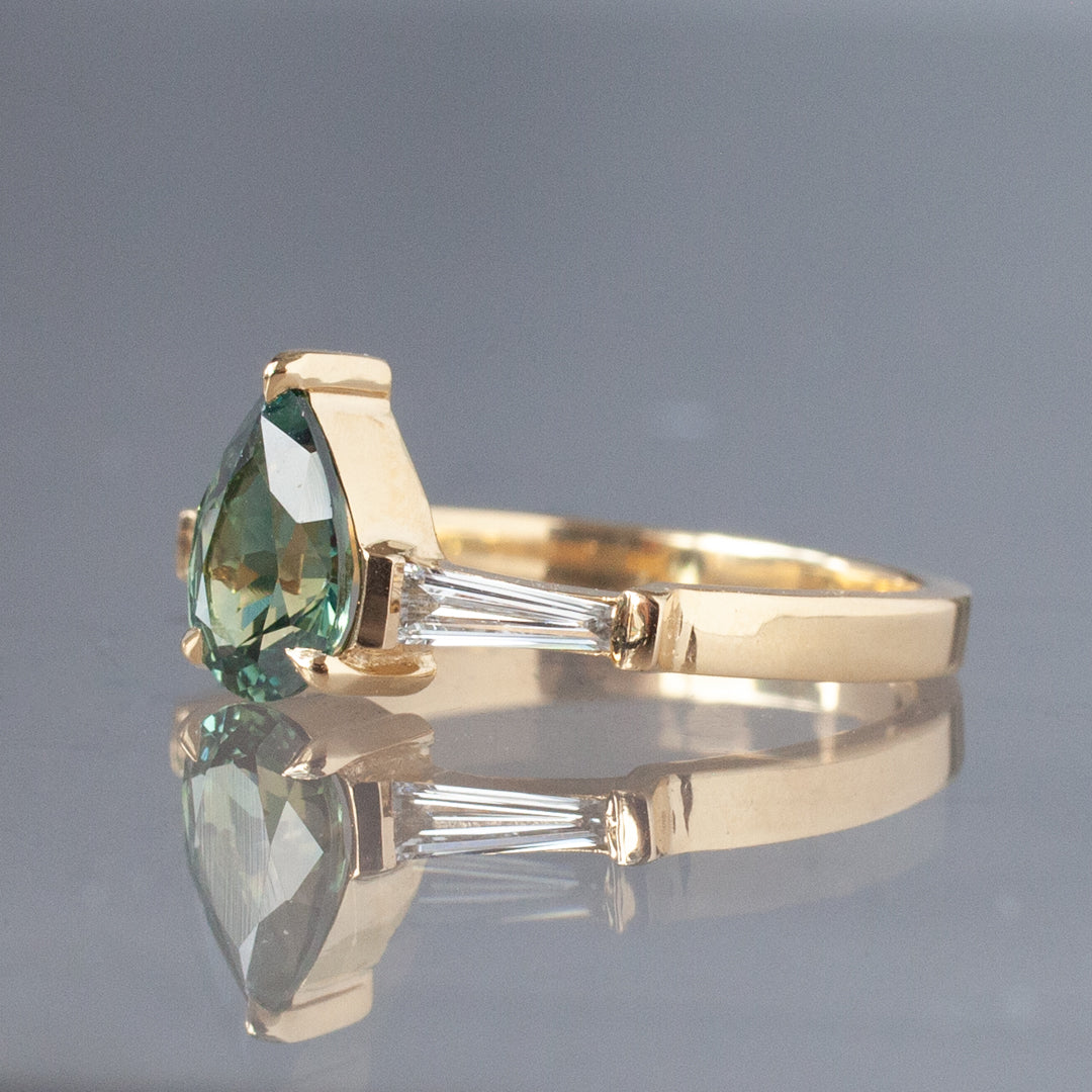 Calliope Ring - Pear Cut Kenyan Teal Sapphire