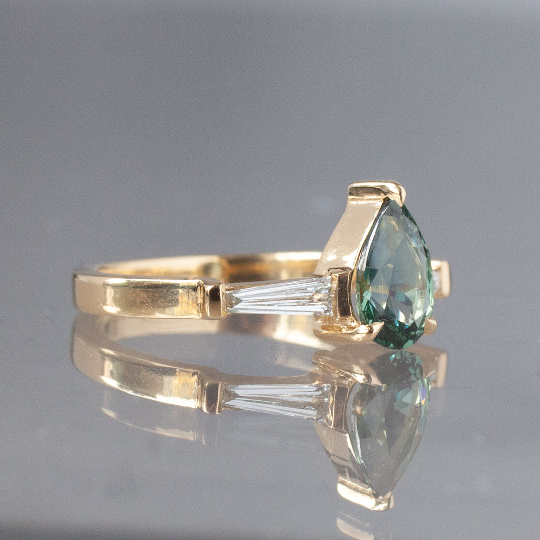 Calliope Ring - Pear Cut Kenyan Teal Sapphire