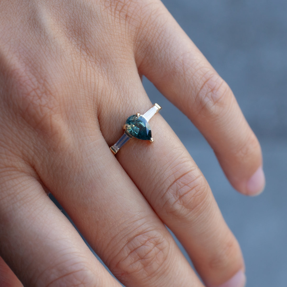 Calliope Ring - Pear Cut Teal Lavender Sapphire