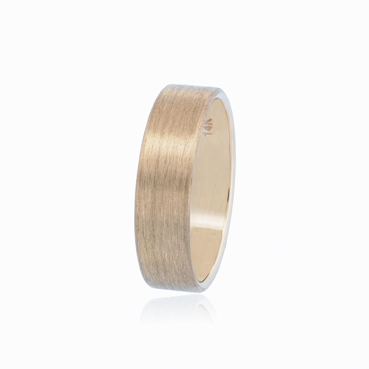 Fiat Lux Classic Flat Band (6mm) featuring a flat, brushed gold exterior and a polished interior.