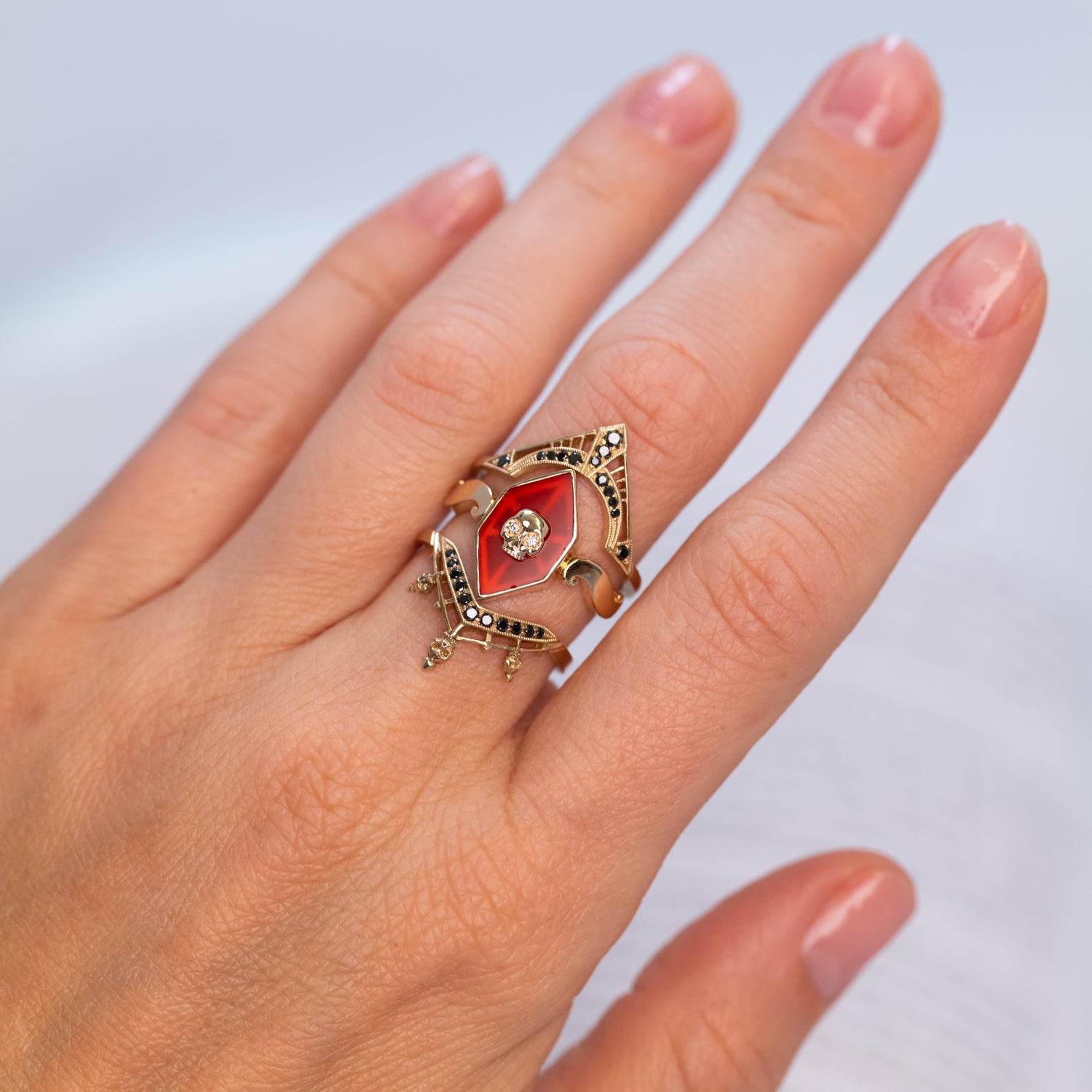 Inlay Skull Scroll Ring