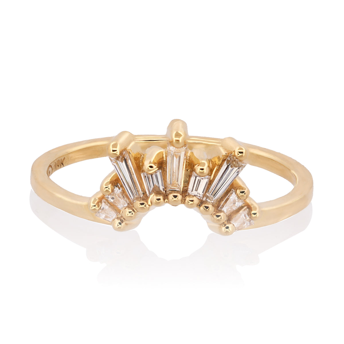 Fiat Lux Short Meridian Ring: 18k gold with vertical diamond baguettes and round-cut diamonds in a fan.