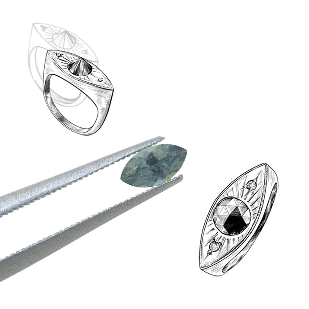 Deep Sea Green Brilliant Marquise Sapphire Petite Third Eye