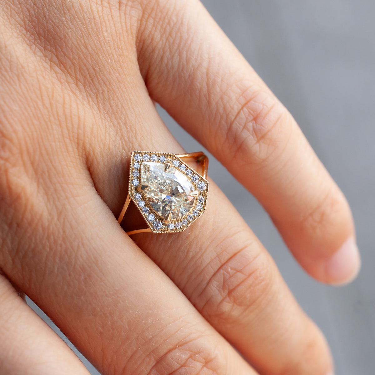 Baby Grande Phoebe Ring - Vintage Pear Diamond (2.04ct)