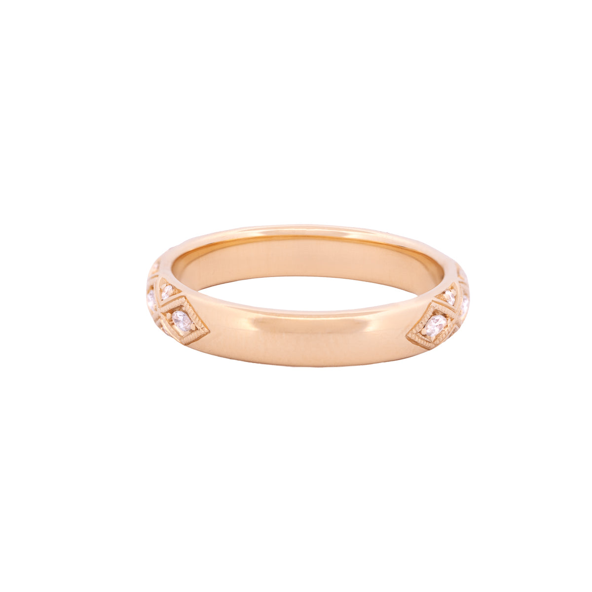 Fiat Lux Serpentra Ring - Marquise Diamond: a 14k gold band with a pattern of marquise diamonds in diamond-shaped frames.