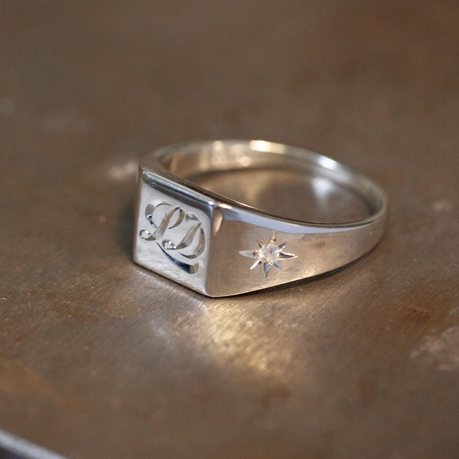 Classic Square Signet Ring - Star Set (S)