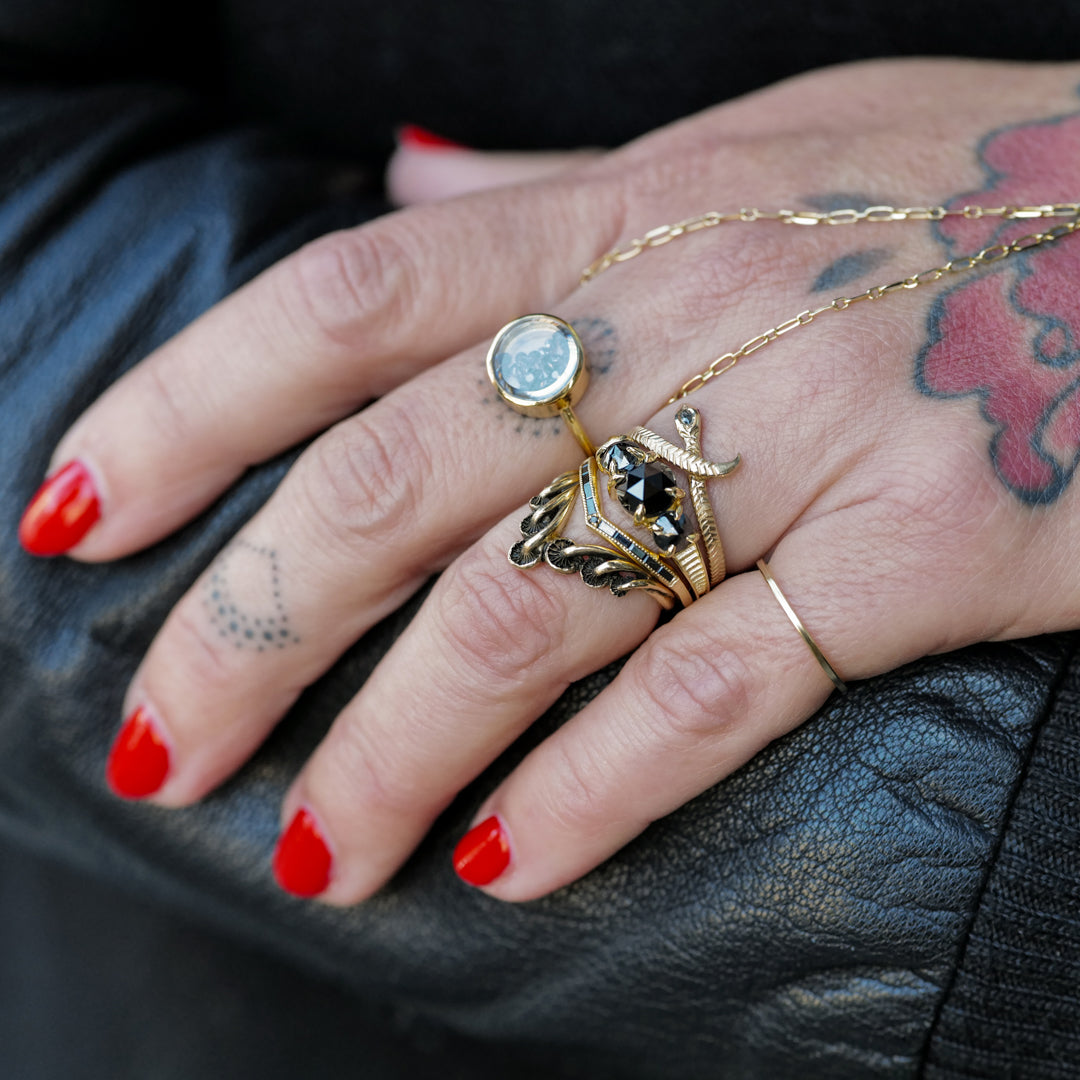 Grande Black Diamond Round Rose Cut Temple Ring (2.09ctw)