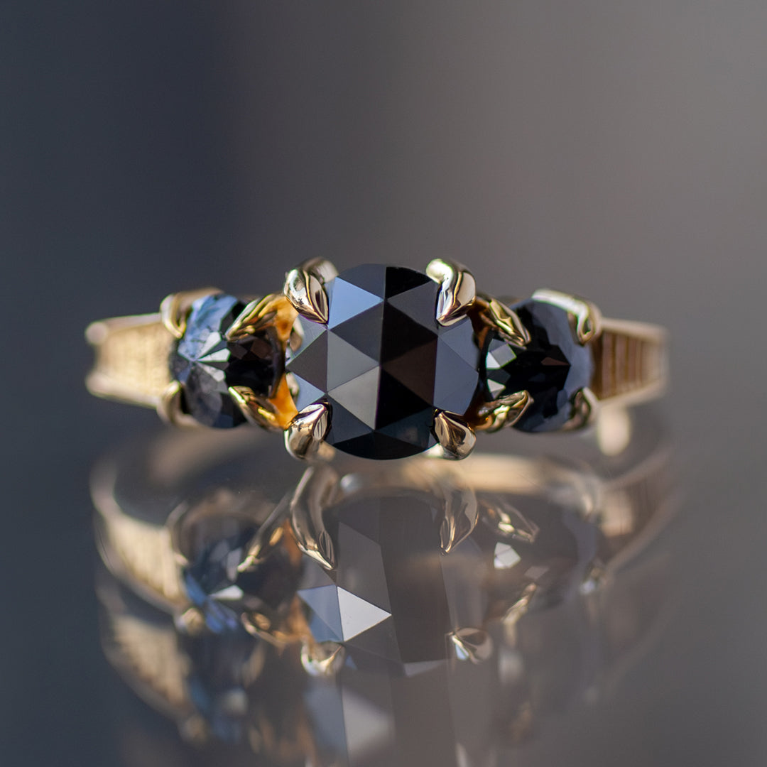 Grande Black Diamond Round Rose Cut Temple Ring (2.09ctw)