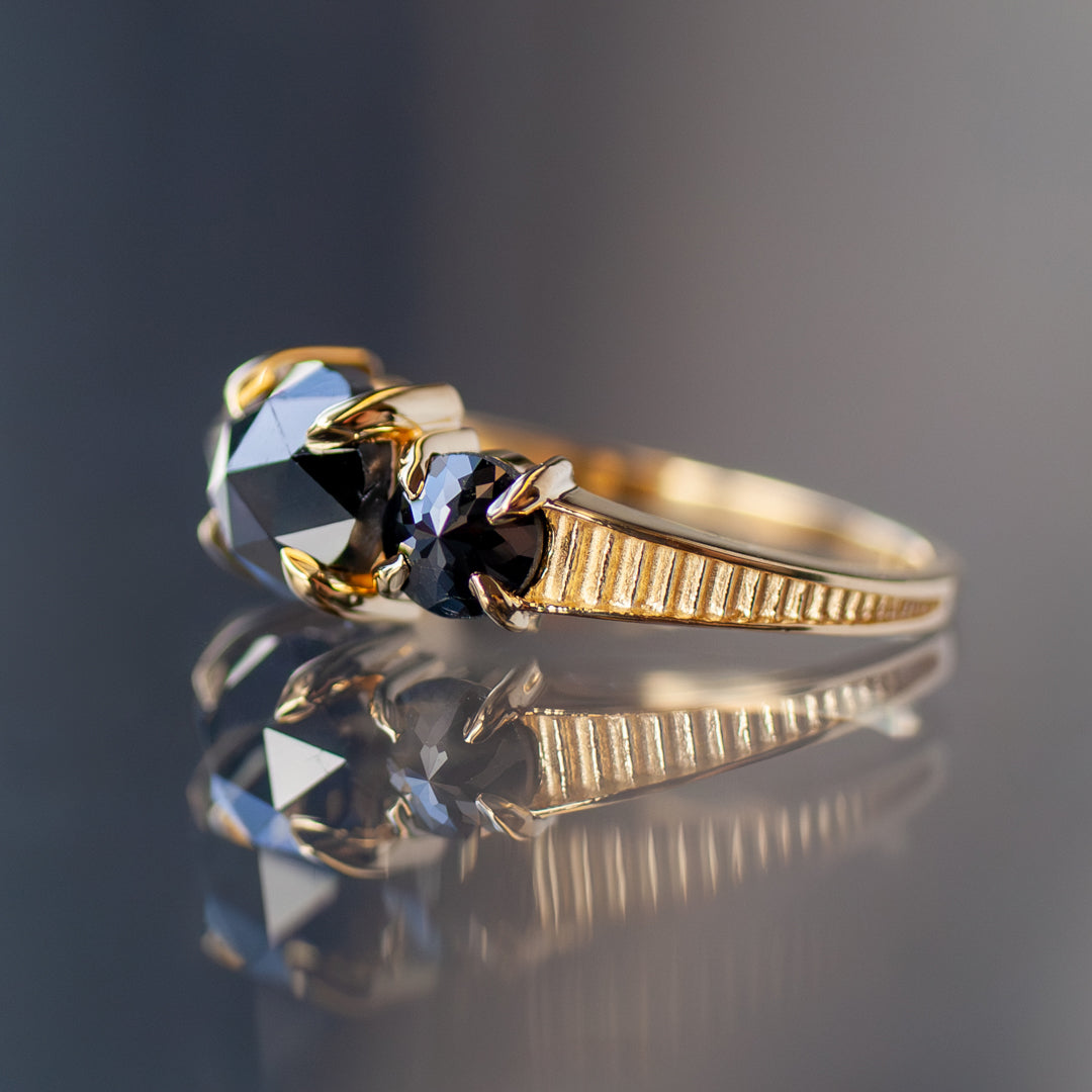 Grande Black Diamond Round Rose Cut Temple Ring (2.09ctw)