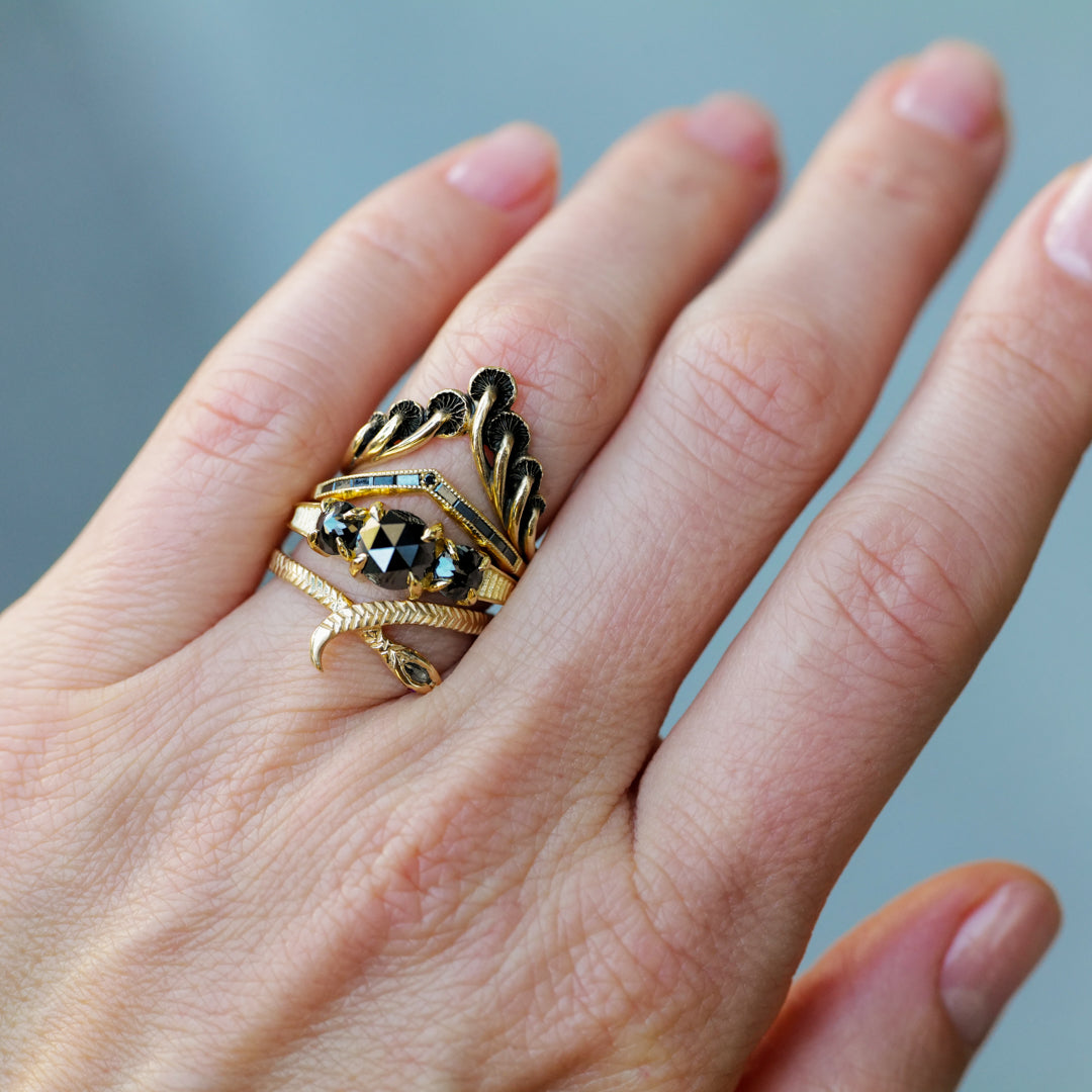 Grande Black Diamond Round Rose Cut Temple Ring (2.09ctw)