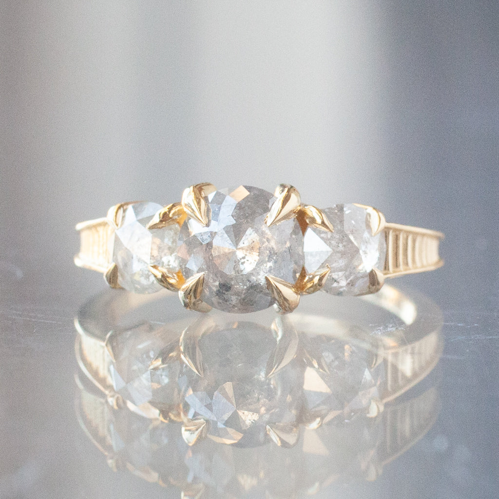 Grande Temple Ring - Icy Grey Round Rose Cut Diamond (1.98ctw)