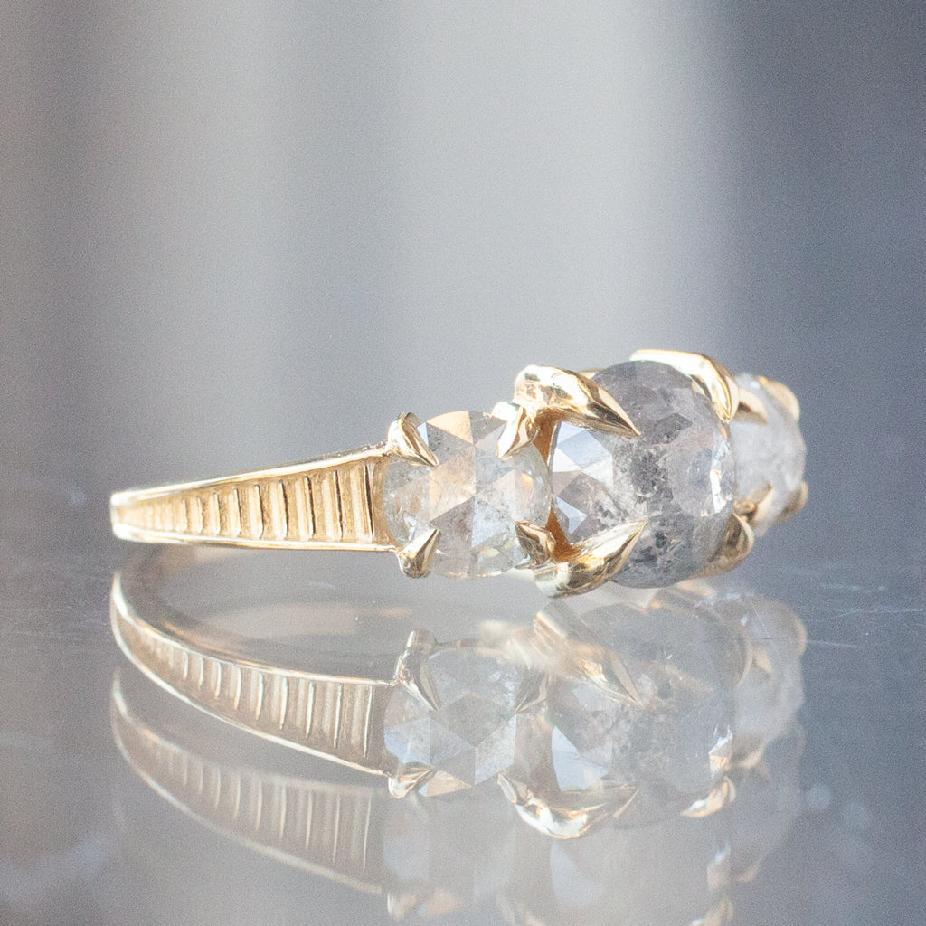 Grande Temple Ring - Icy Grey Round Rose Cut Diamond (1.98ctw)