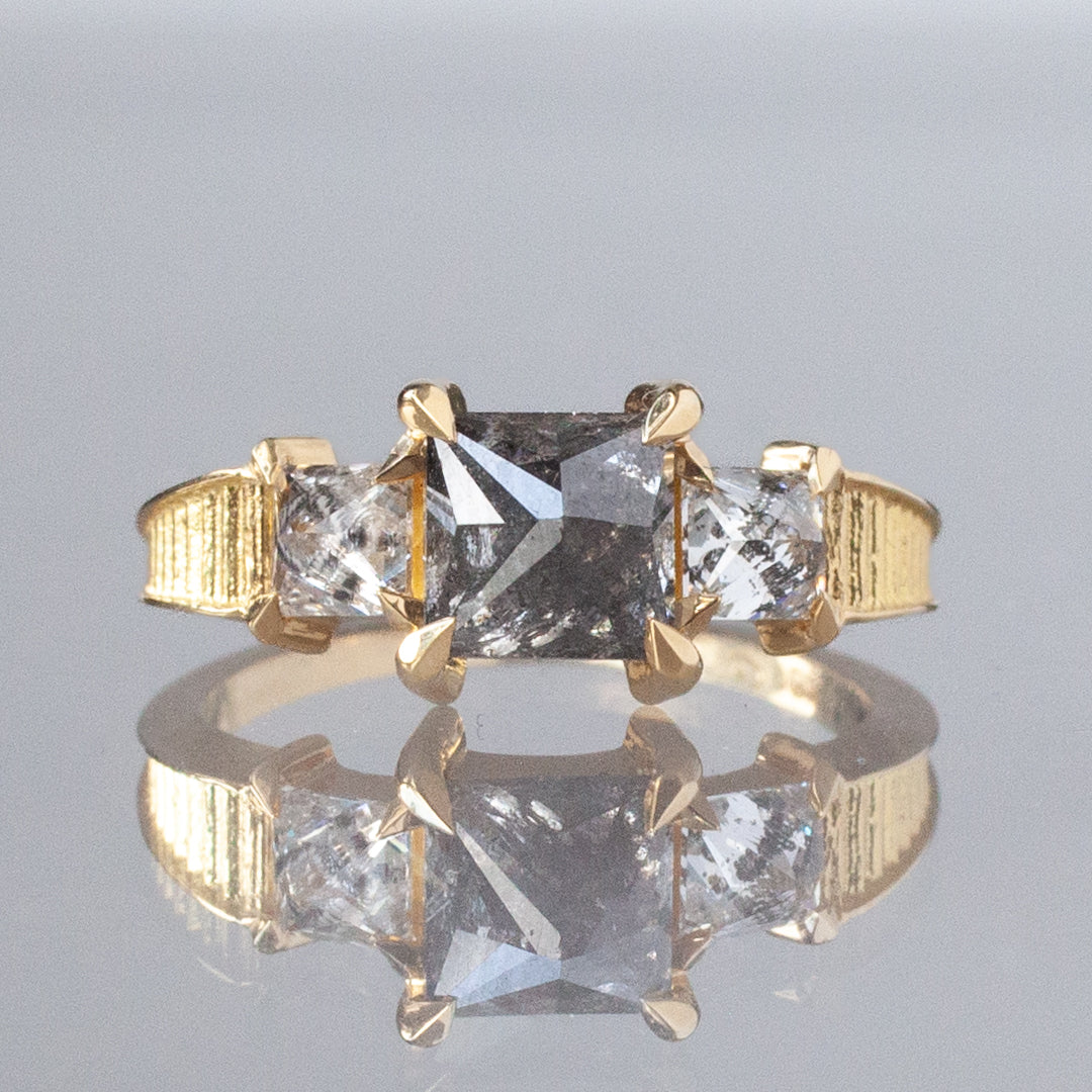 Classic Temple Ring - Salt & Pepper Princess Diamond