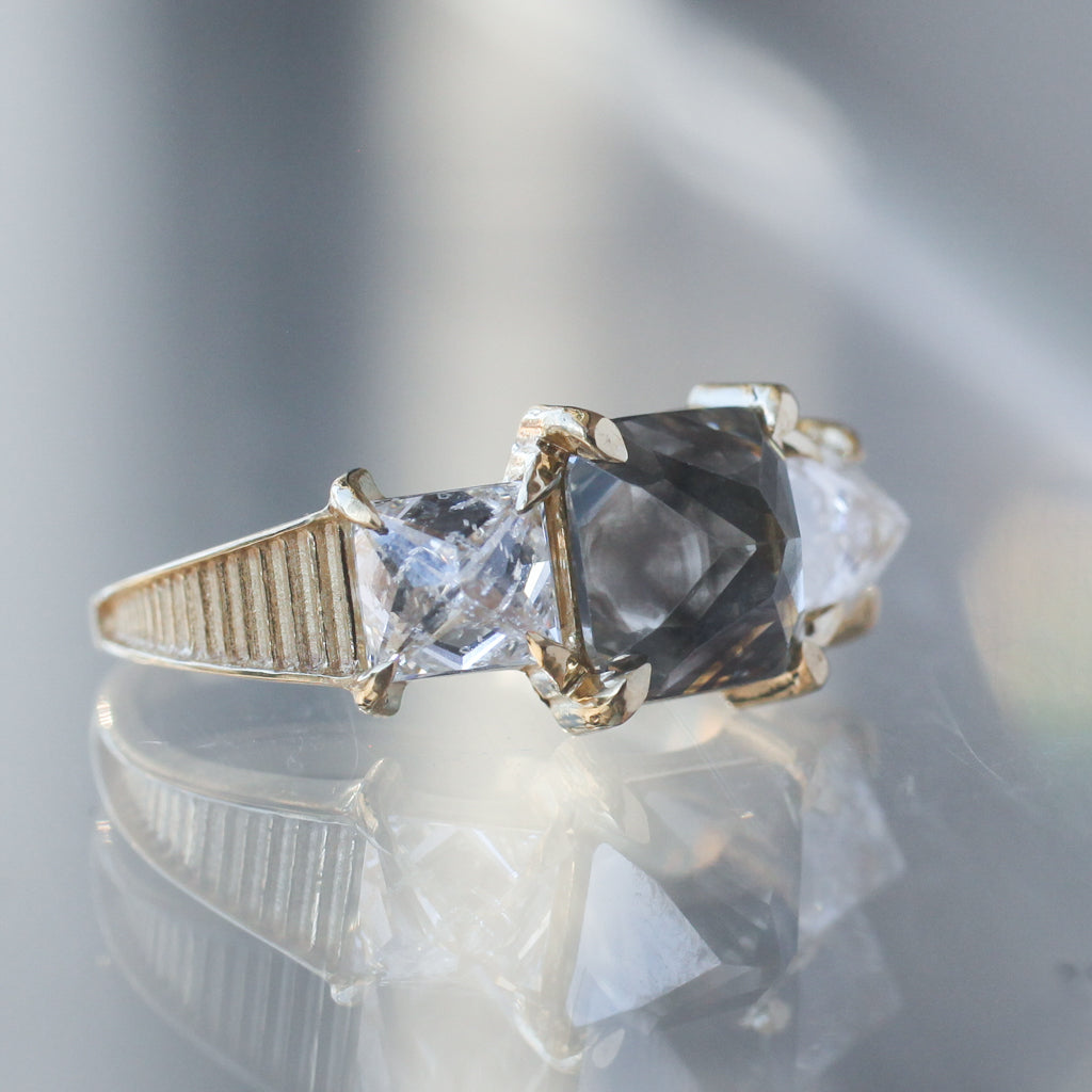 Grande Stormy Grey Square Rose Cut Temple Ring