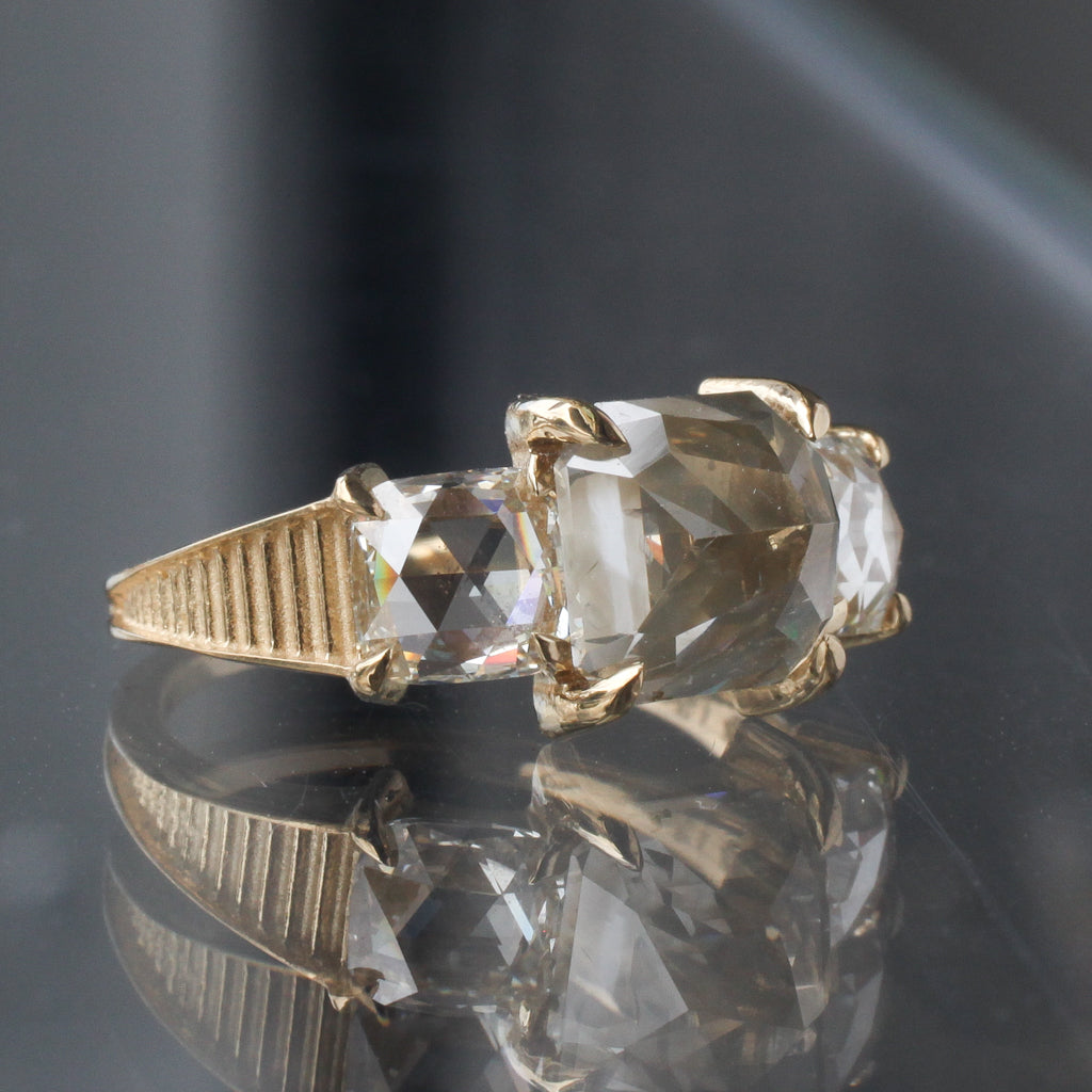 Grande Inverted Golden Grey Diamond Temple Ring Fiat Lux