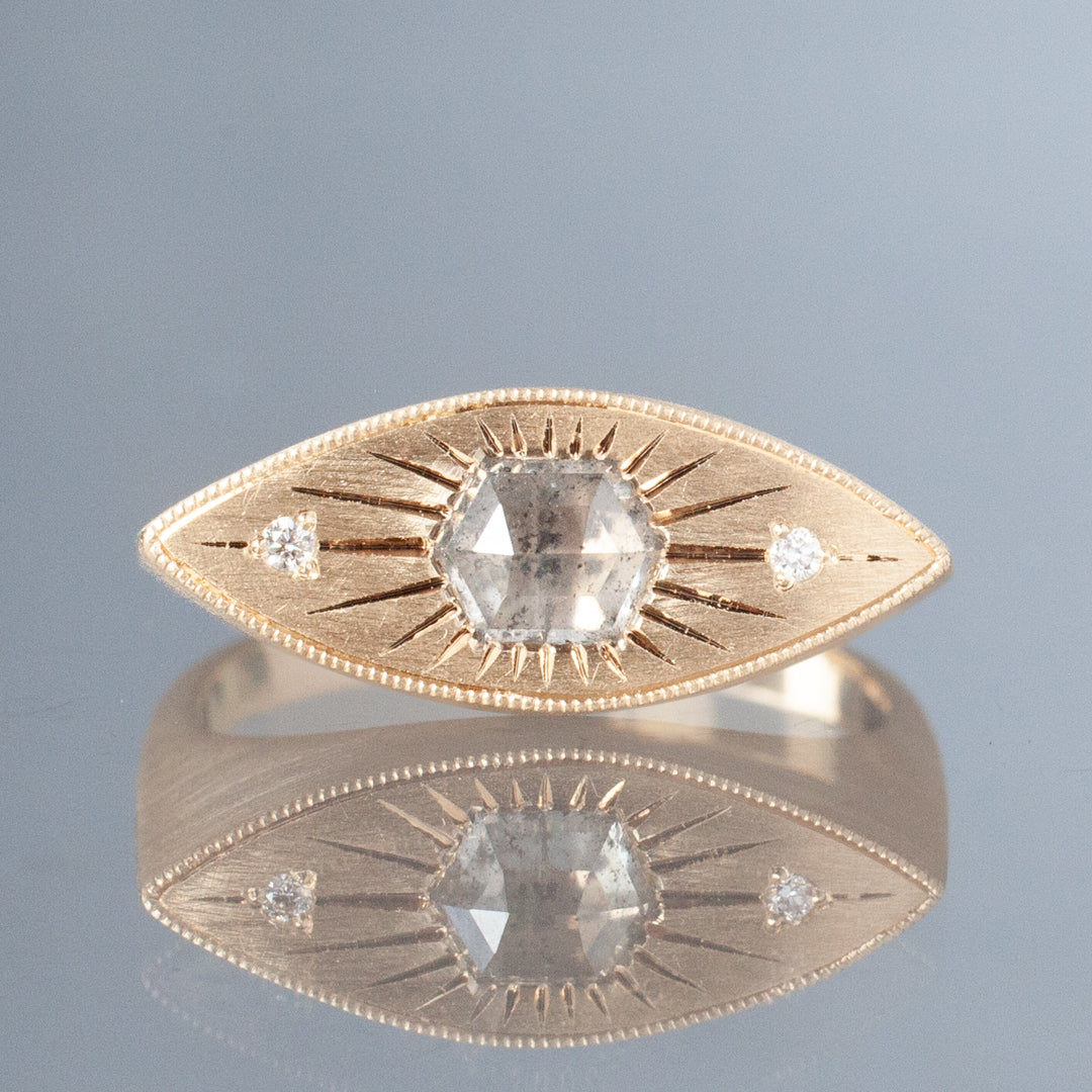 Third Eye Ring - Salt & Pepper Hexagon Diamond (.76ct)