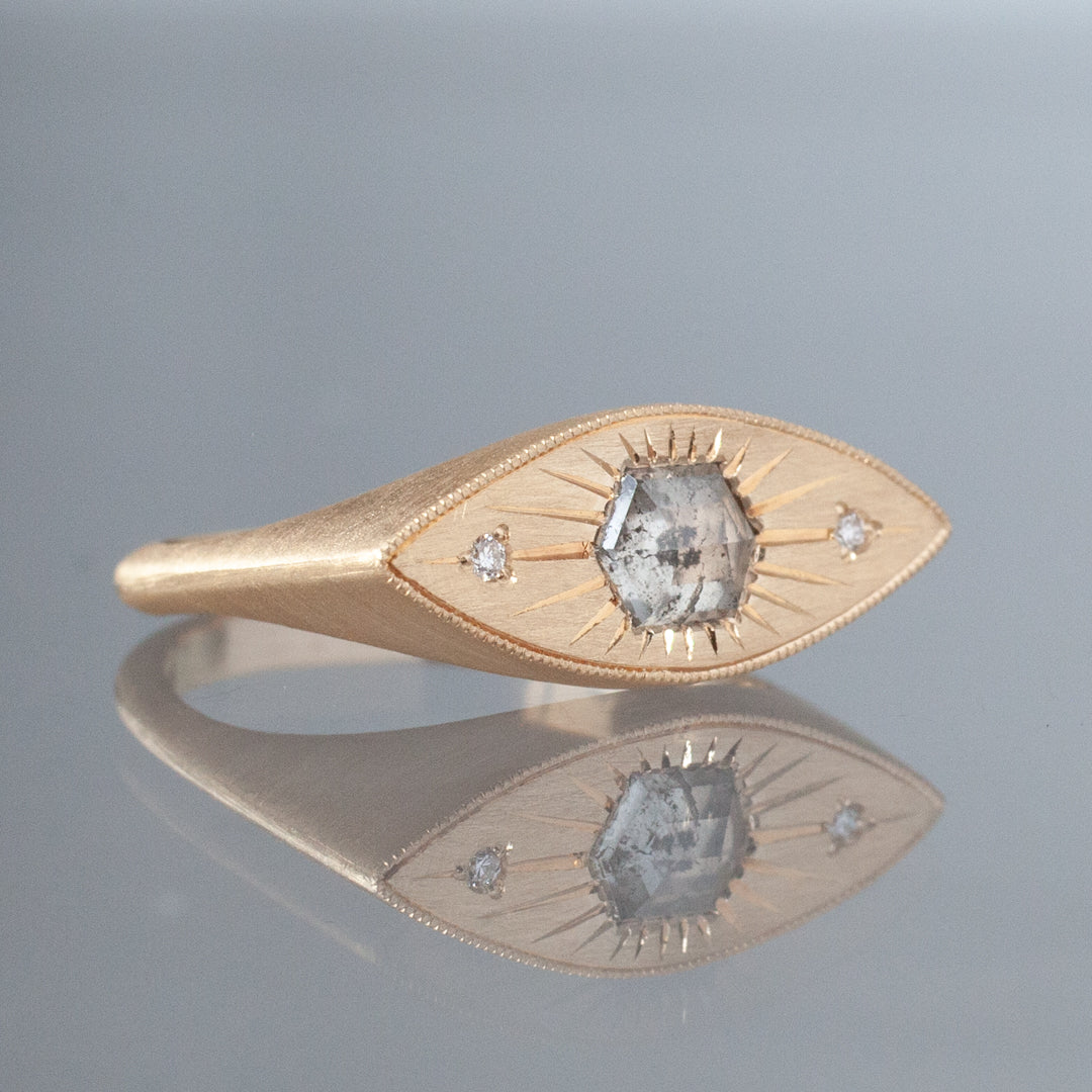 Third Eye Ring - Salt & Pepper Hexagon Diamond (.76ct)