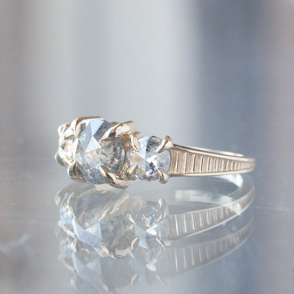 Temple Grande Ring - Salt & Pepper Round Rose Cut (1.72ctw)