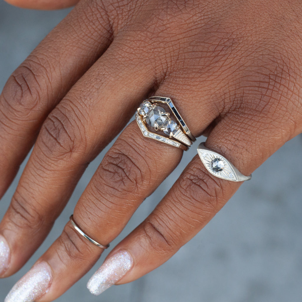 Temple Grande Ring - Salt & Pepper Round Rose Cut (1.72ctw)