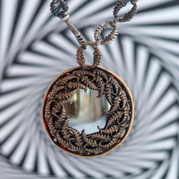Dark Forest Timepiece | Bronze Fern Optical Illusion Necklace