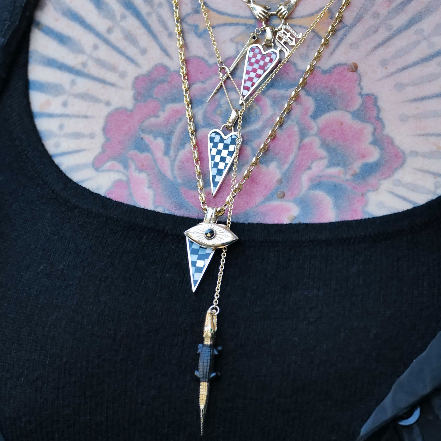 Checkerboard Punk Heart Pendant