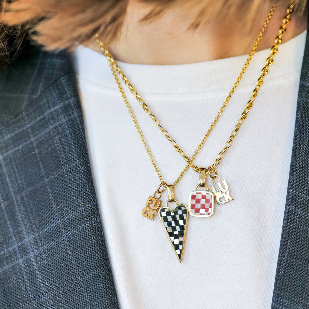 Checkerboard Punk Heart Pendant