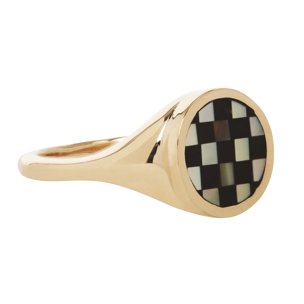 Checkerboard Signet Ring - Black