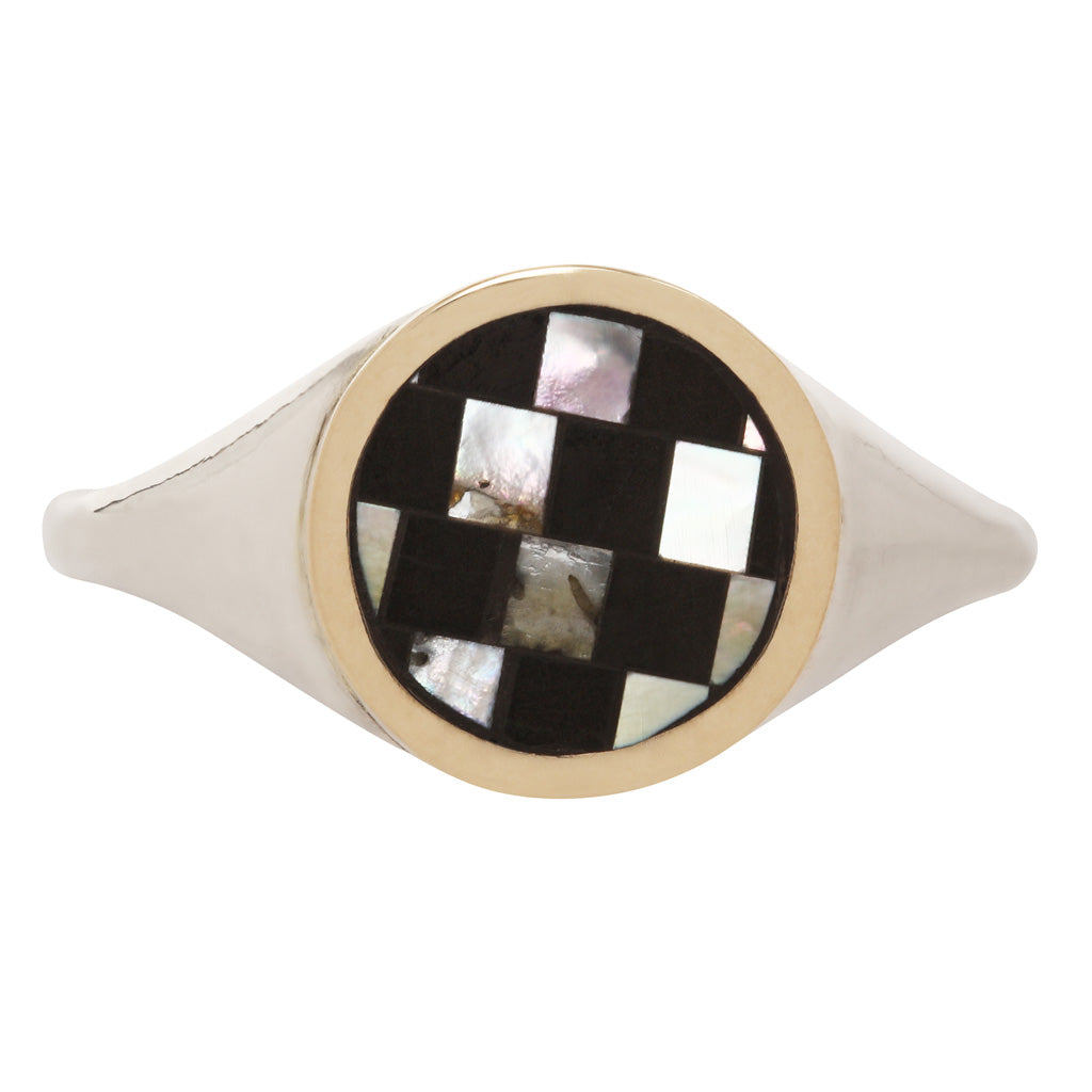 Checkerboard Signet Ring - Black