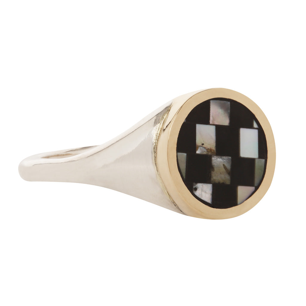Checkerboard Signet Ring - Black