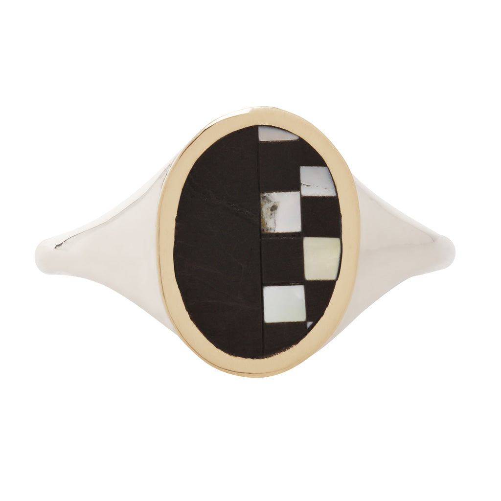Mirror Half Checkerboard Signet Ring