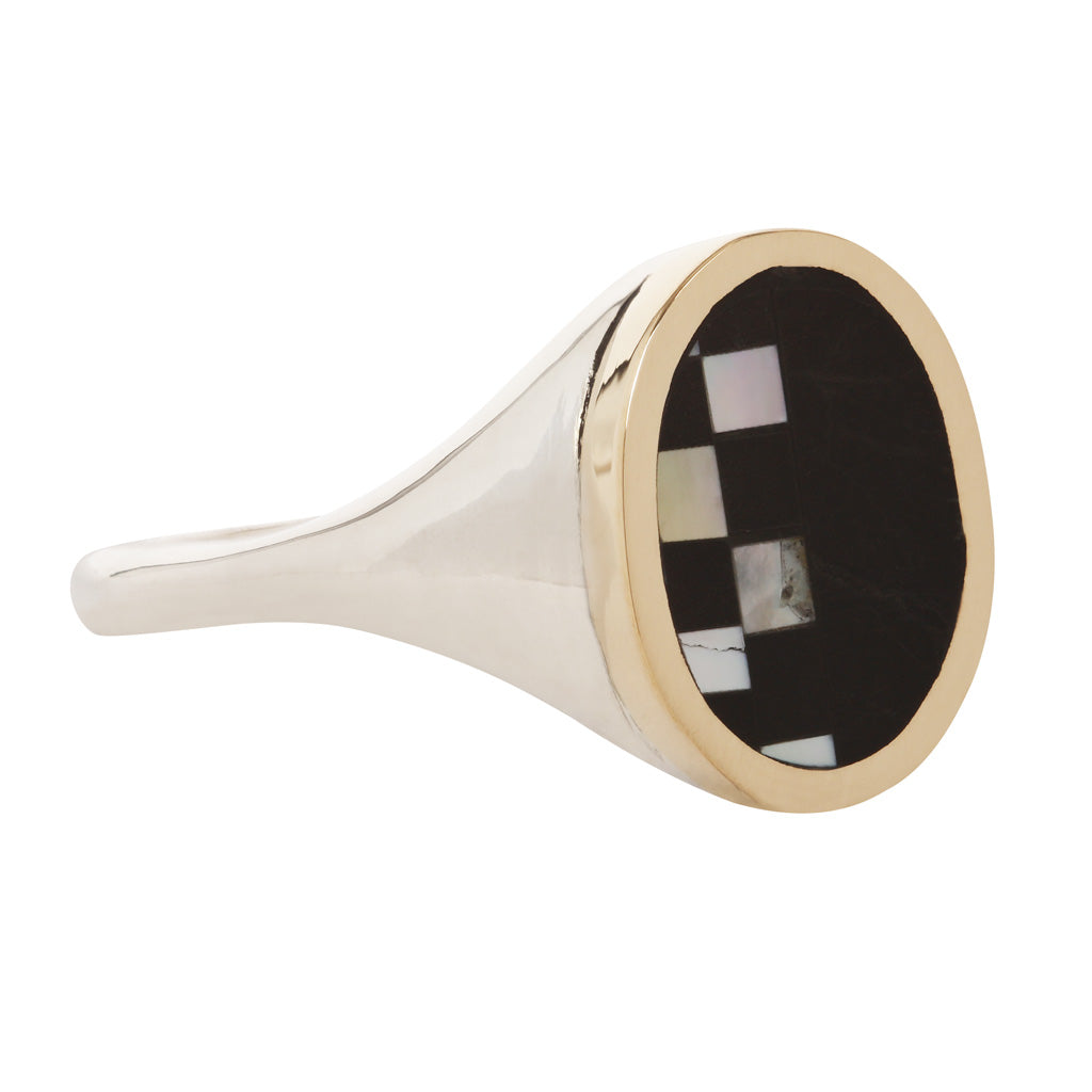 Mirror Half Checkerboard Signet Ring