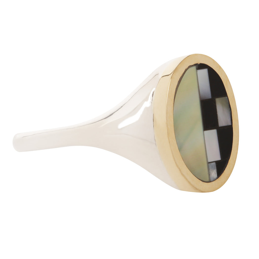 Mirror Half Checkerboard Signet Ring