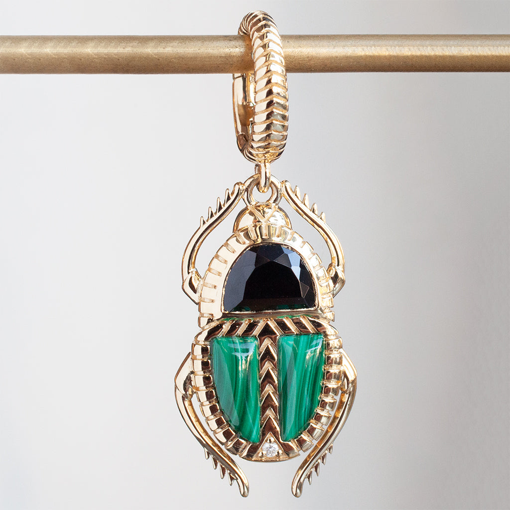 Black Spinel & Malachite Mini Scarab Pendant