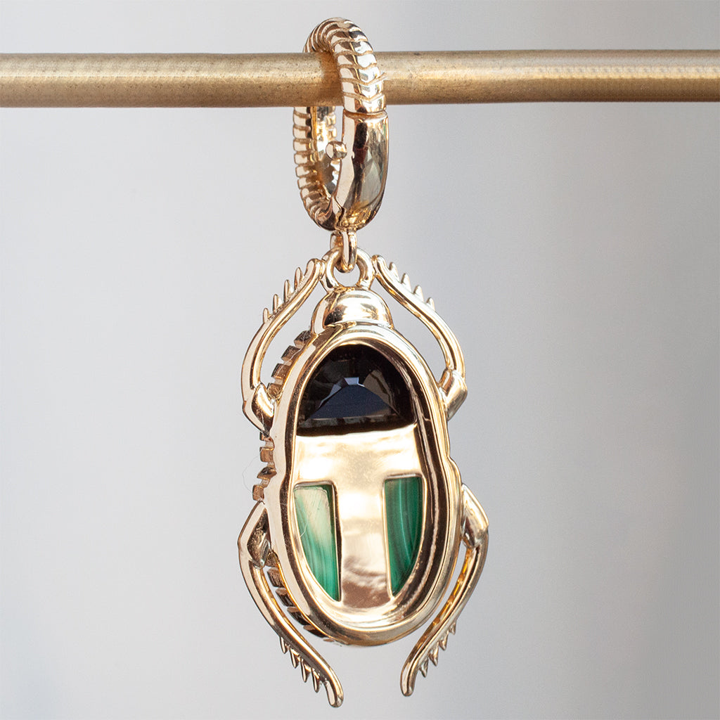 Black Spinel & Malachite Mini Scarab Pendant