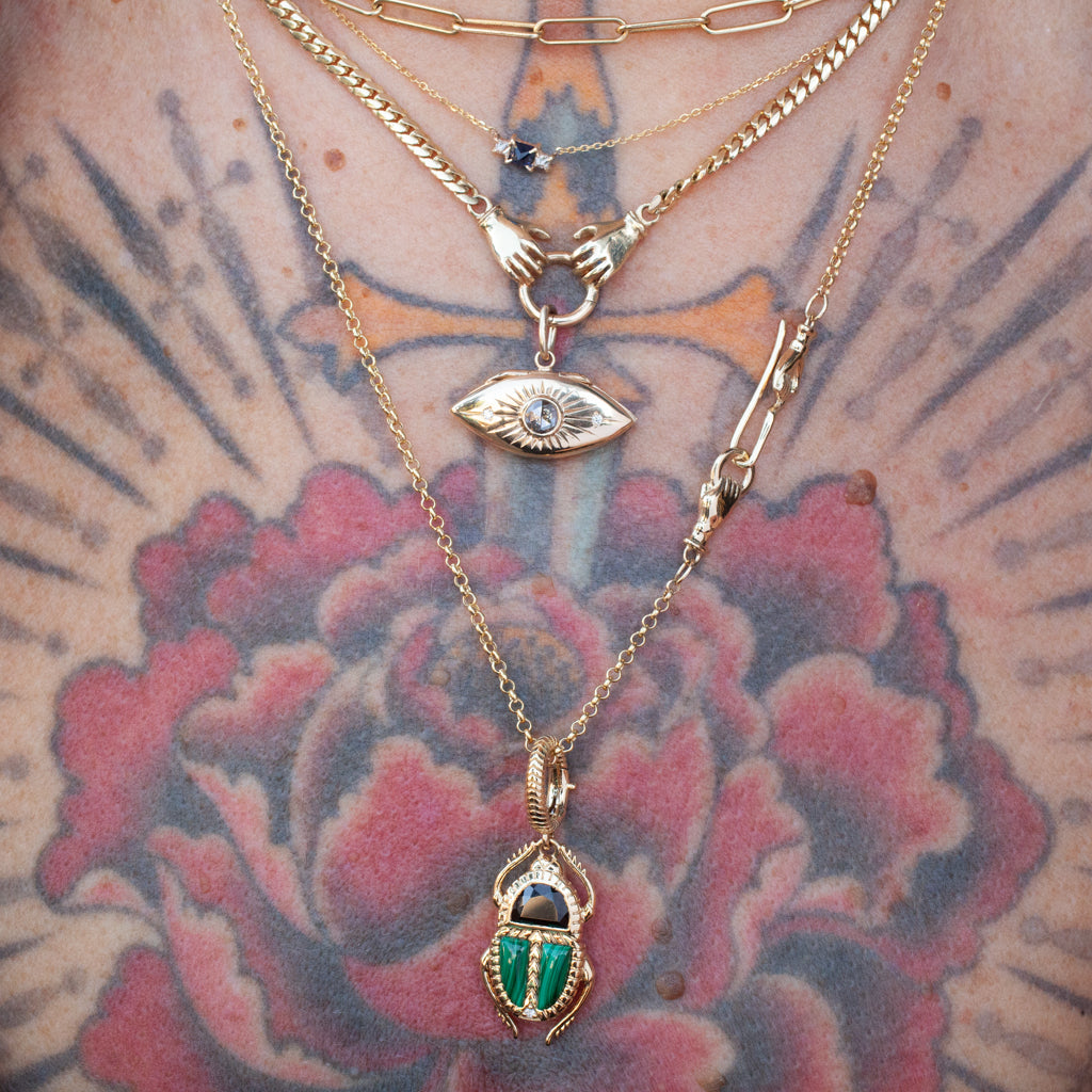 Black Spinel & Malachite Mini Scarab Pendant