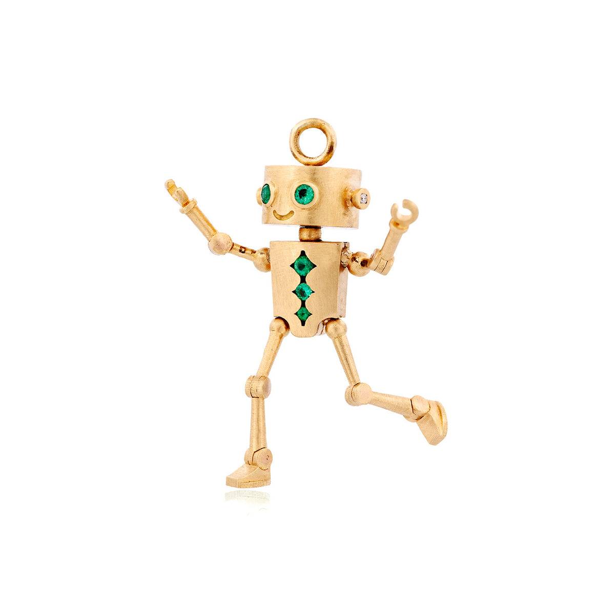 Lauren Newton Sparky the Robot Charm - Emerald in 18k gold with emerald-accented eyes and a gemstone-accented chest.
