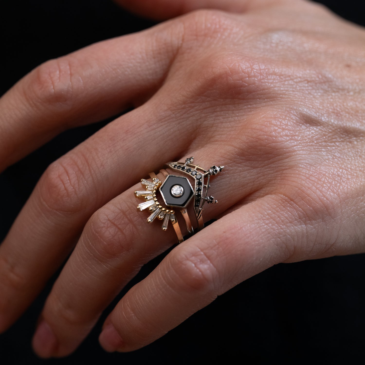 Diamond Hex Onyx Ring